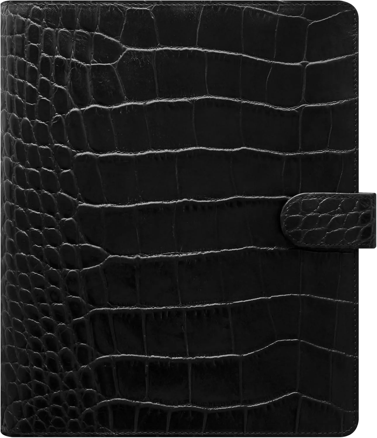 Filofax Classic Croc Organizer, A5 Size, Ebony - Crocodile Print, Italian Calf Leather, Six Rings, Week-to-View Calendar Diary, Multilingual, 2025 (C026071-25)