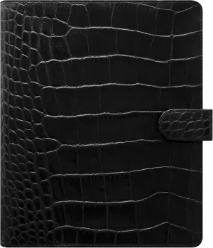 Filofax Classic Croc Organizer, A5 Size, Ebony - Crocodile Print, Italian Calf Leather, Six Rings, Week-to-View Calendar Diary, Multilingual, 2025 (C026071-25)