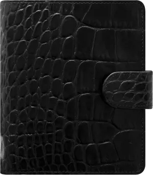 Filofax Classic Croc Organizer, Pocket Size, Ebony - Crocodile Print, Italian Calf Leather, Six Rings, Week-to-View Calendar Diary, Multilingual, 2025 (C026074-25)