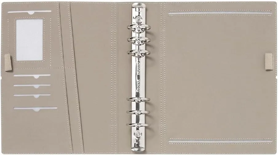 Filofax Domino Organizer, A5 Size, Grey - Smooth, Leather-Look Grain Effect, Contrast Stitching, Six Rings, Week-to-View Calendar Diary, Multilingual, 2025 (C022613-25)