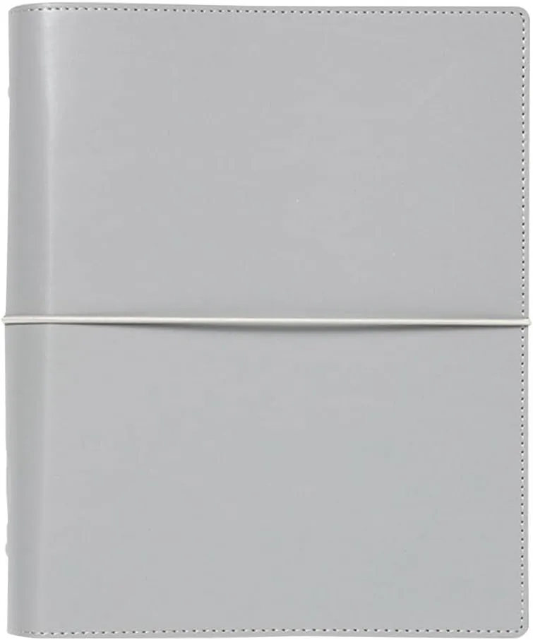 Filofax Domino Organizer, A5 Size, Grey - Smooth, Leather-Look Grain Effect, Contrast Stitching, Six Rings, Week-to-View Calendar Diary, Multilingual, 2025 (C022613-25)