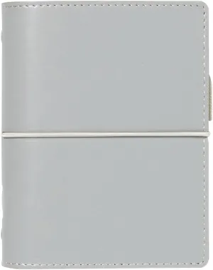 Filofax Domino Organizer, Pocket Size, Grey - Smooth, Leather-Look Grain Effect, Contrast Stitching, Six Rings, Week-to-View Calendar Diary, Multilingual, 2025 (C022611-25)
