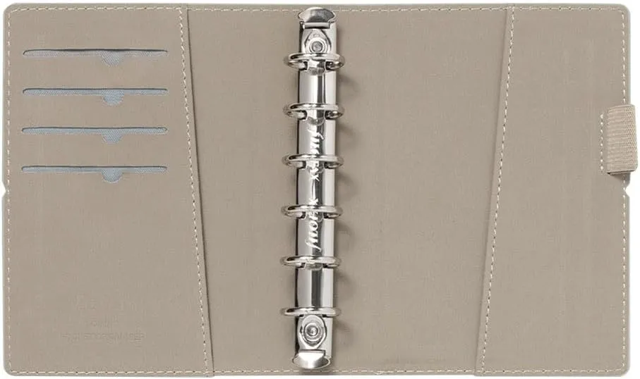 Filofax Domino Organizer, Pocket Size, Grey - Smooth, Leather-Look Grain Effect, Contrast Stitching, Six Rings, Week-to-View Calendar Diary, Multilingual, 2025 (C022611-25)