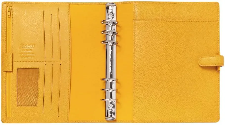 Filofax Finsbury Organizer, A5 Size, Mustard - Traditional Grained Leather, Six Rings, Week-to-View Calendar Diary, Multilingual, 2025 (C022621-25)
