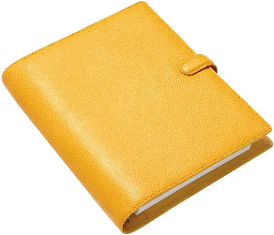 Filofax Finsbury Organizer, A5 Size, Mustard - Traditional Grained Leather, Six Rings, Week-to-View Calendar Diary, Multilingual, 2025 (C022621-25)