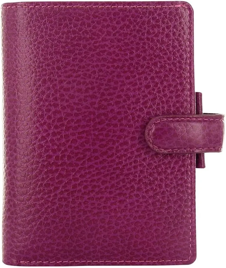 Filofax Finsbury Organizer, Mini Size, Raspberry - Traditional Grained Leather, Five Rings, Week-to-View Calendar Diary, Multilingual, 2025 (C025398-25)