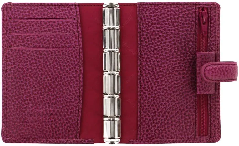 Filofax Finsbury Organizer, Mini Size, Raspberry - Traditional Grained Leather, Five Rings, Week-to-View Calendar Diary, Multilingual, 2025 (C025398-25)