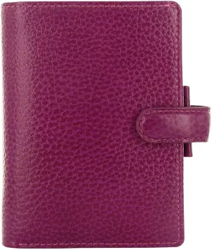Filofax Finsbury Organizer, Mini Size, Raspberry - Traditional Grained Leather, Five Rings, Week-to-View Calendar Diary, Multilingual, 2025 (C025398-25)