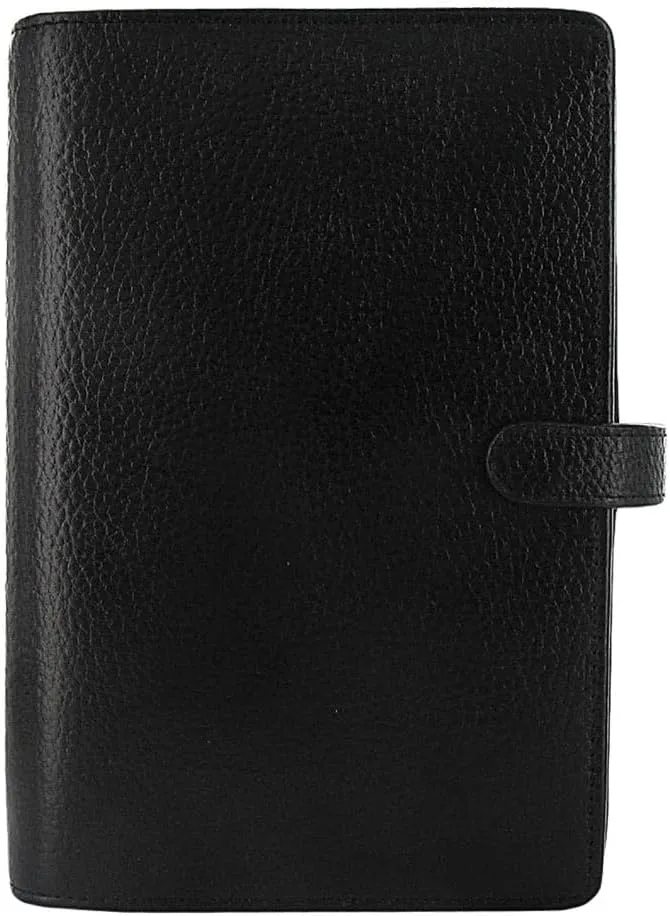 Filofax Finsbury Organizer, Personal Size, Black - Traditional Grained Leather, Six Rings, Week-to-View Calendar Diary, Multilingual, 2025 (C025302-25)