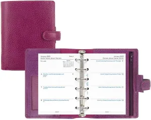 Filofax Finsbury Organizer, Pocket Size, Raspberry - Traditional Grained Leather, Six Rings, Week-to-View Calendar Diary, Multilingual, 2025 (C025342-25)