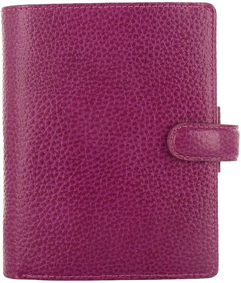 Filofax Finsbury Organizer, Pocket Size, Raspberry - Traditional Grained Leather, Six Rings, Week-to-View Calendar Diary, Multilingual, 2025 (C025342-25)