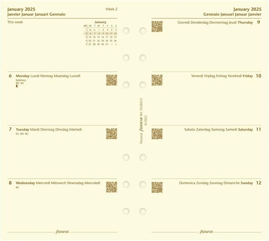 Filofax Holborn Organizer, Personal Size, Purple - Full-Grain Buffalo Leather, Six Rings, Cotton Cream Week-to-View Calendar Diary, Multilingual, 2025 (C025601-25)