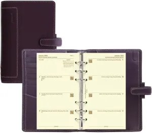 Filofax Holborn Organizer, Personal Size, Purple - Full-Grain Buffalo Leather, Six Rings, Cotton Cream Week-to-View Calendar Diary, Multilingual, 2025 (C025601-25)