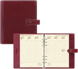 Filofax Malden Organizer, A5 Size, Burgundy - Tactile, Full-Grain Buffalo Leather, Six Rings, Cotton Cream Week-to-View Calendar Diary, Multilingual, 2025 (C021703-25)