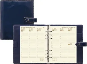 Filofax Malden Organizer, A5 Size, Navy - Tactile, Full-Grain Buffalo Leather, Six Rings, Cotton Cream Week-to-View Calendar Diary, Multilingual, 2025 (C028613-25)