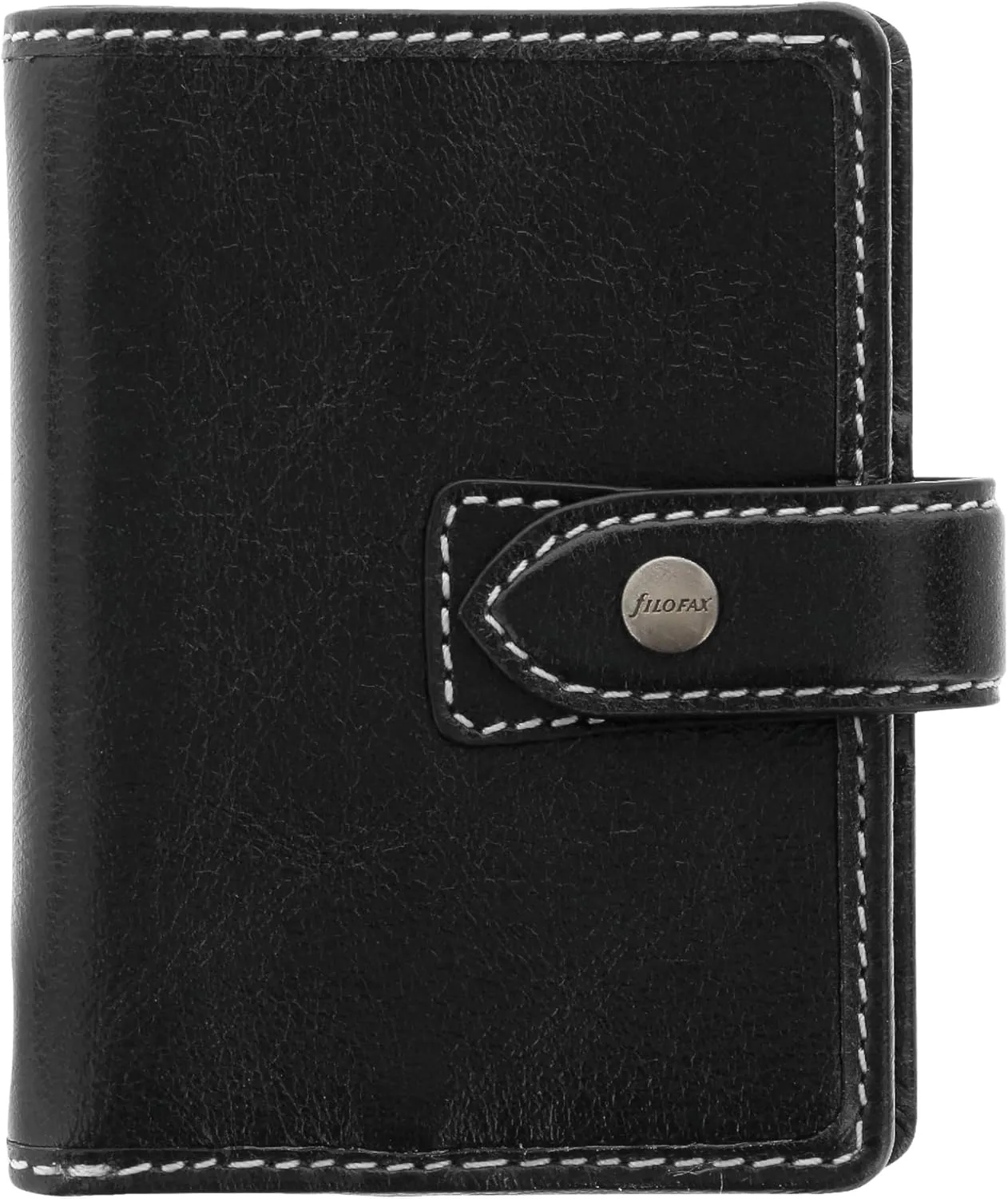 Filofax Malden Organizer, Mini Size, Black - Tactile, Full-Grain Buffalo Leather, Five Rings, Cotton Cream Week-to-View Calendar Diary, Multilingual, 2025 (C028624-25)
