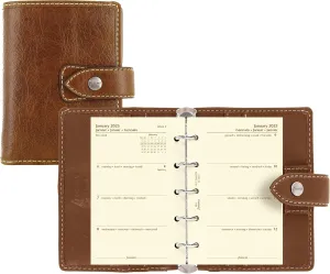 Filofax Malden Organizer, Mini Size, Ochre - Tactile, Full-Grain Buffalo Leather, Five Rings, Cotton Cream Week-to-View Calendar Diary, Multilingual, 2025 (C028625-25)
