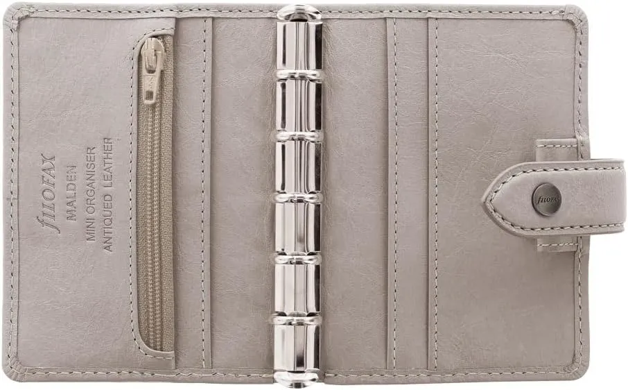 Filofax Malden Organizer, Mini Size, Stone - Tactile, Full-Grain Buffalo Leather, Five Rings, Cotton Cream Week-to-View Calendar Diary, Multilingual, 2025 (C022624-25)