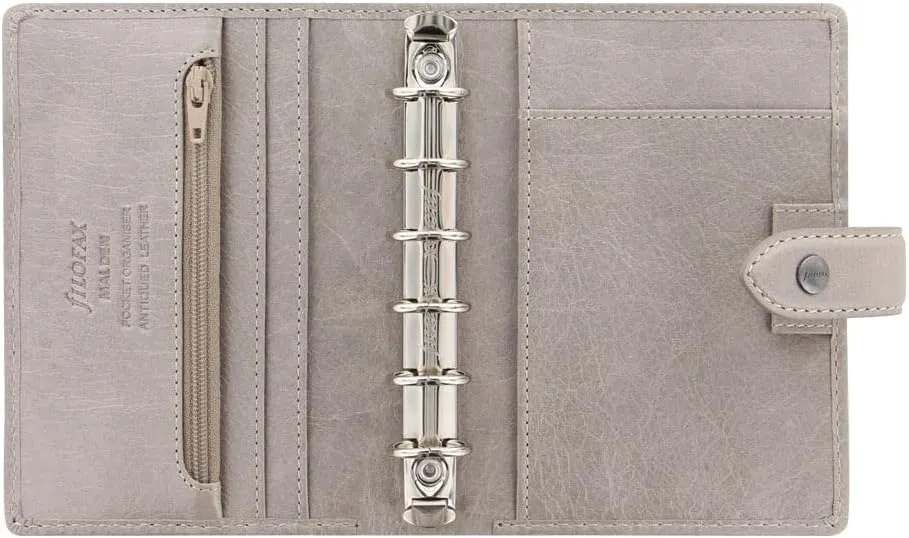 Filofax Malden Organizer, Pocket Size, Stone - Tactile, Full-Grain Buffalo Leather, Six Rings, Cotton Cream Week-to-View Calendar Diary, Multilingual, 2025 (C025812-25)