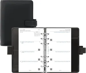 Filofax Metropol Organizer, Personal Size, Black - Leather-Look, Six Rings, Week-to-View Calendar Diary, Multilingual, 2025 (C026902-25)