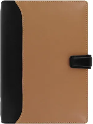 Filofax Nappa Organizer, Personal Size, Taupe/Black - Leather, Six Rings, Week-to-View Calendar Diary, Multilingual, 2025 (C025136-25)