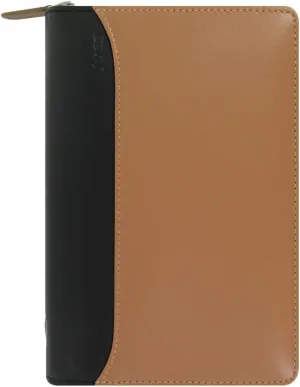 Filofax Nappa Zip Organizer, Personal Size, Taupe/Black - Leather, Six Rings, Week-to-View Calendar Diary, Multilingual, 2025 (C025152-25)
