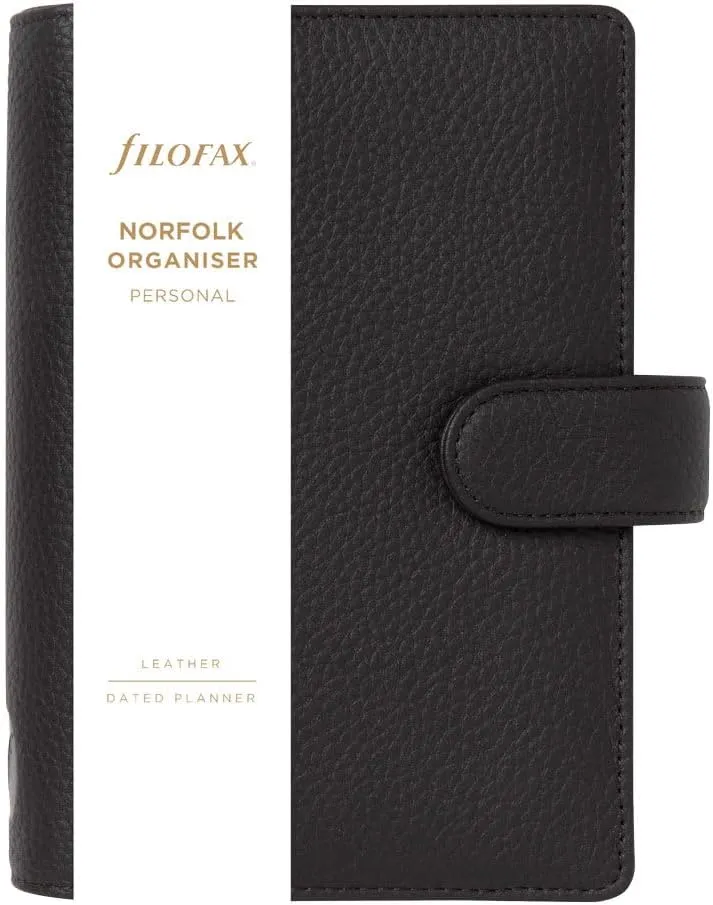 Filofax Norfolk Organizer, Personal Size, Espresso - Soft, Full-Grain Leather, Six Rings, Week-to-View Calendar Diary, Multilingual, 2025 (C022668-25)
