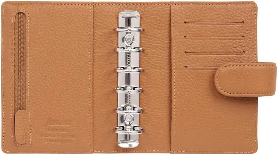 Filofax Norfolk Organizer, Pocket Size, Almond - Soft, Full-Grain Leather, Six Rings, Week-to-View Calendar Diary, Multilingual, 2025 (C022632-25)