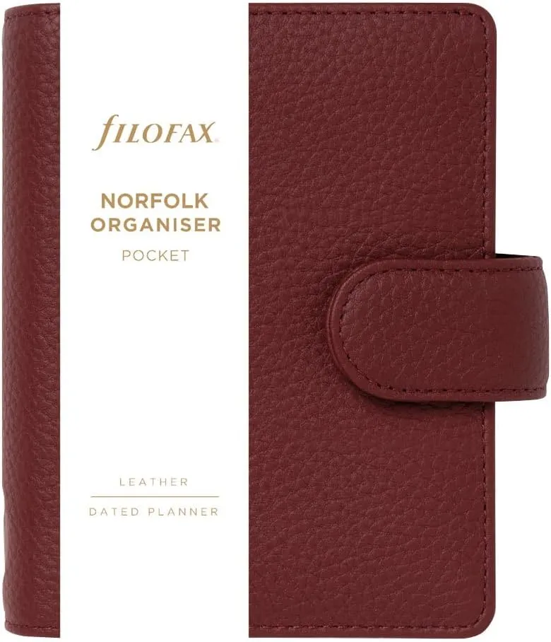 Filofax Norfolk Organizer, Pocket Size, Currant - Soft, Full-Grain Leather, Six Rings, Week-to-View Calendar Diary, Multilingual, 2025 (C022670-25)