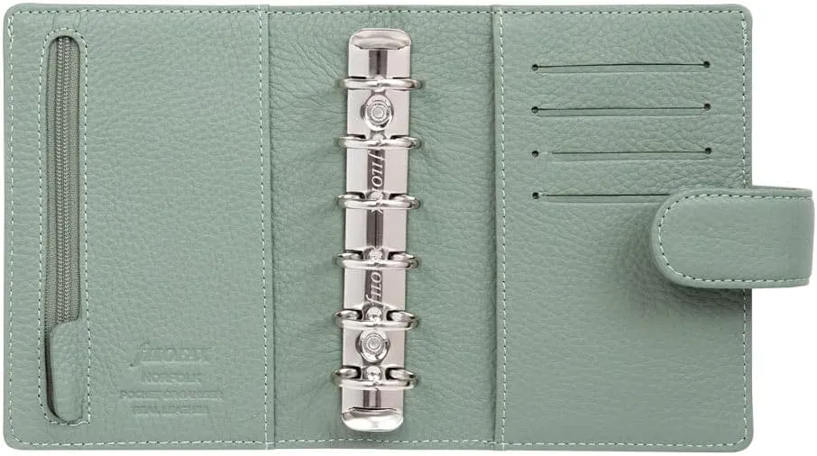 Filofax Norfolk Organizer, Pocket Size, Sage - Soft, Full-Grain Leather, Six Rings, Week-to-View Calendar Diary, Multilingual, 2025 (C022635-25)