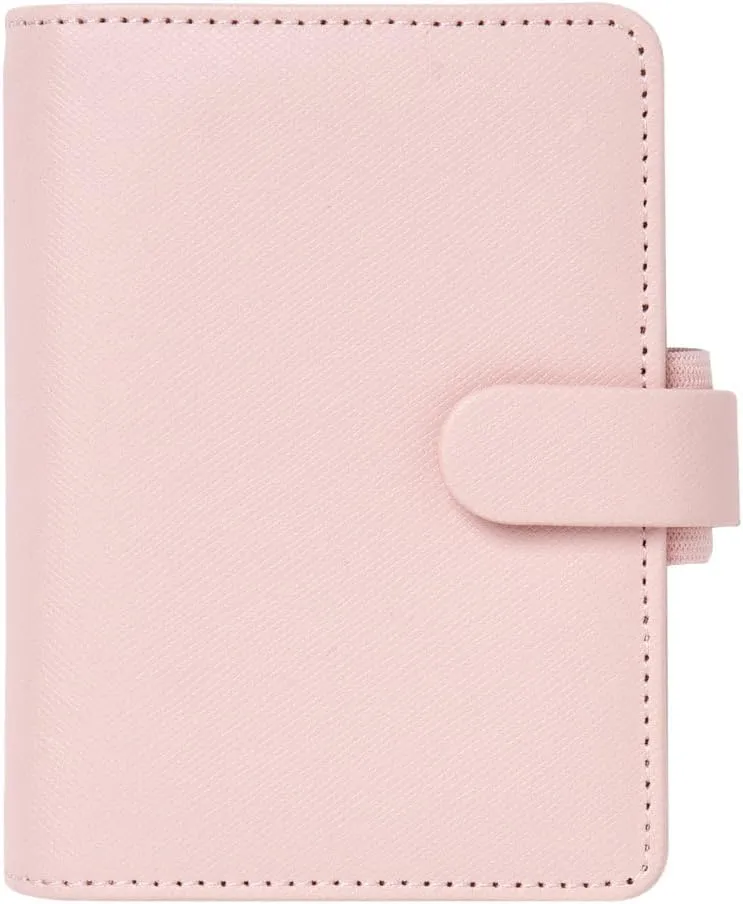 Filofax Saffiano Organizer, Mini Size, Blush - Cross-Grain, Leather-Look, Five Rings, Week-to-View Calendar Diary, Multilingual, 2025 (C022696-25)