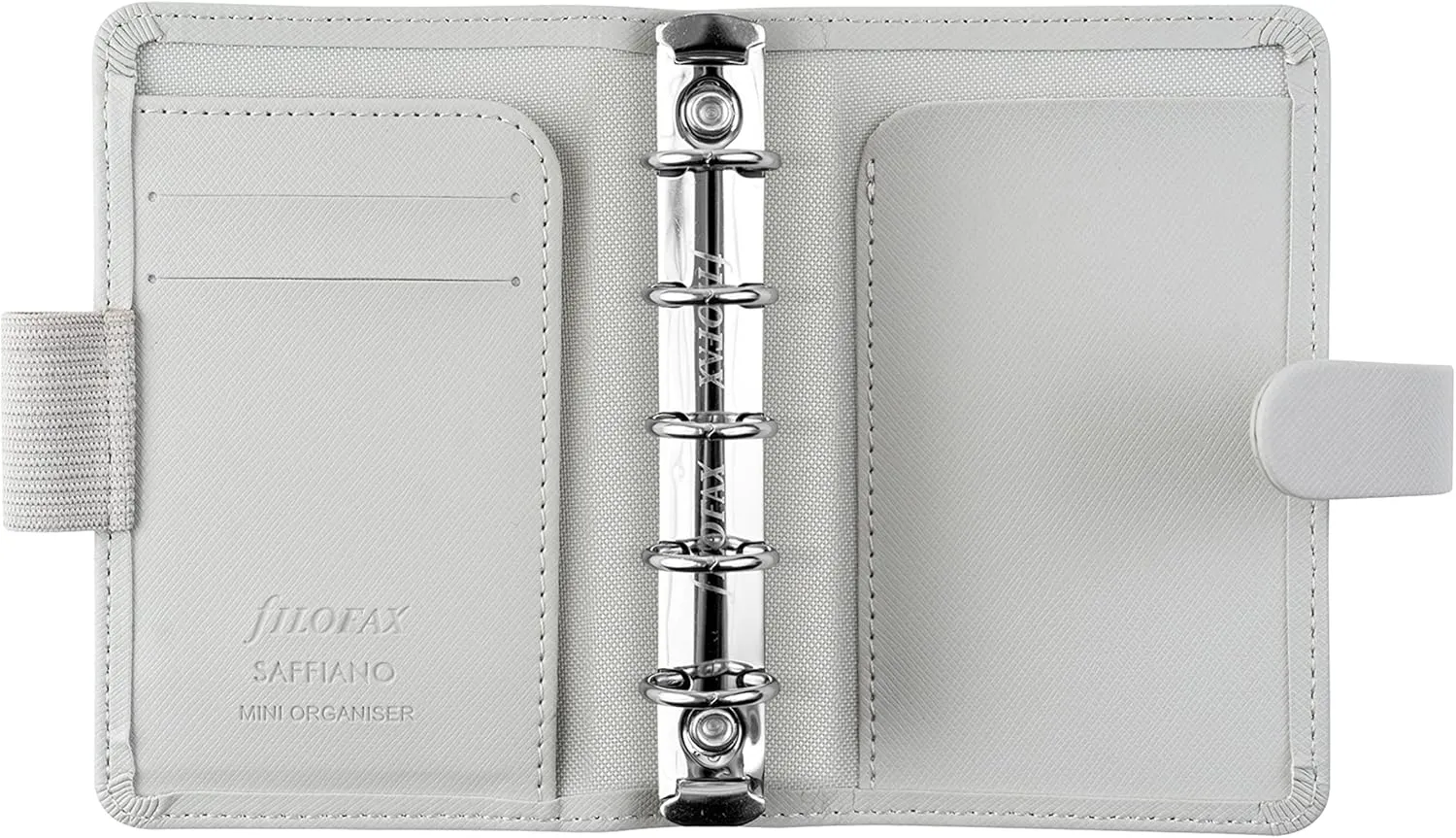 Filofax Saffiano Organizer, Mini Size, Granite - Cross-Grain, Leather-Look, Five Rings, Week-to-View Calendar Diary, Multilingual, 2025 (C028803-25)