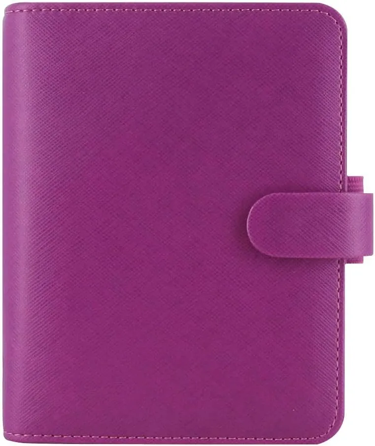 Filofax Saffiano Organizer, Pocket Size, Raspberry - Cross-Grain, Leather-Look, Six Rings, Week-to-View Calendar Diary, Multilingual, 2025 (C022452-25)