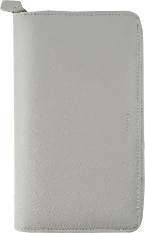 Filofax Saffiano Zip Organizer, Personal Compact Size, Granite - Cross-Grain, Leather-Look, Six Rings, Week-to-View Calendar Diary, Multilingual, 2025 (C028808-25)