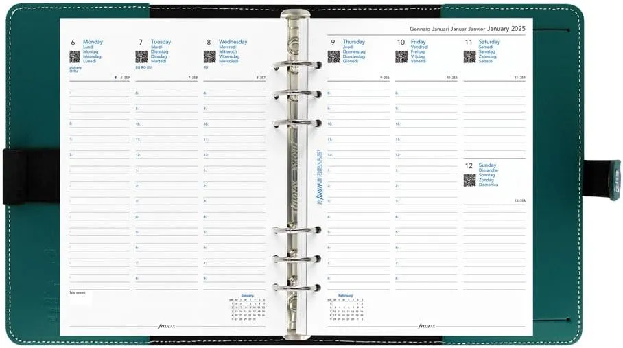 Filofax The Original Organizer, A5 Size, Dark Aqua - Leather, Six Rings, Week-to-View Calendar Diary, Multilingual, 2025 (C022383-25)