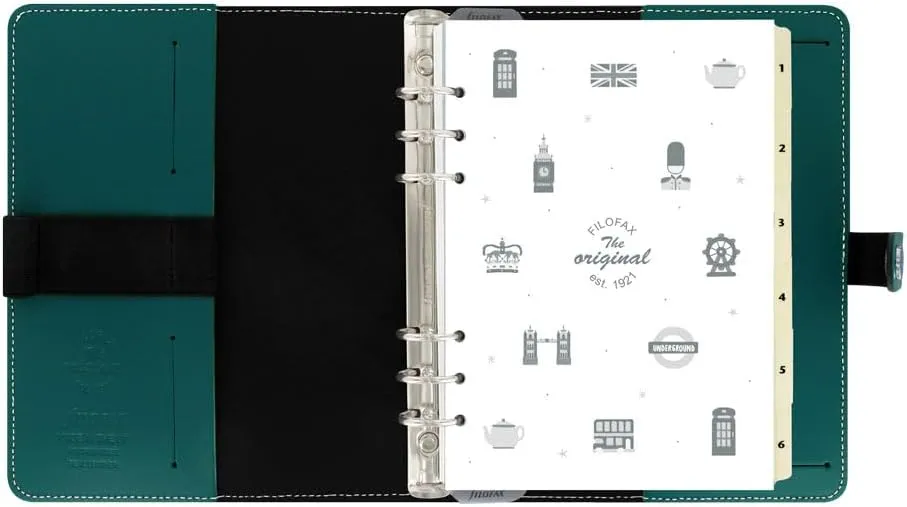 Filofax The Original Organizer, A5 Size, Dark Aqua - Leather, Six Rings, Week-to-View Calendar Diary, Multilingual, 2025 (C022383-25)