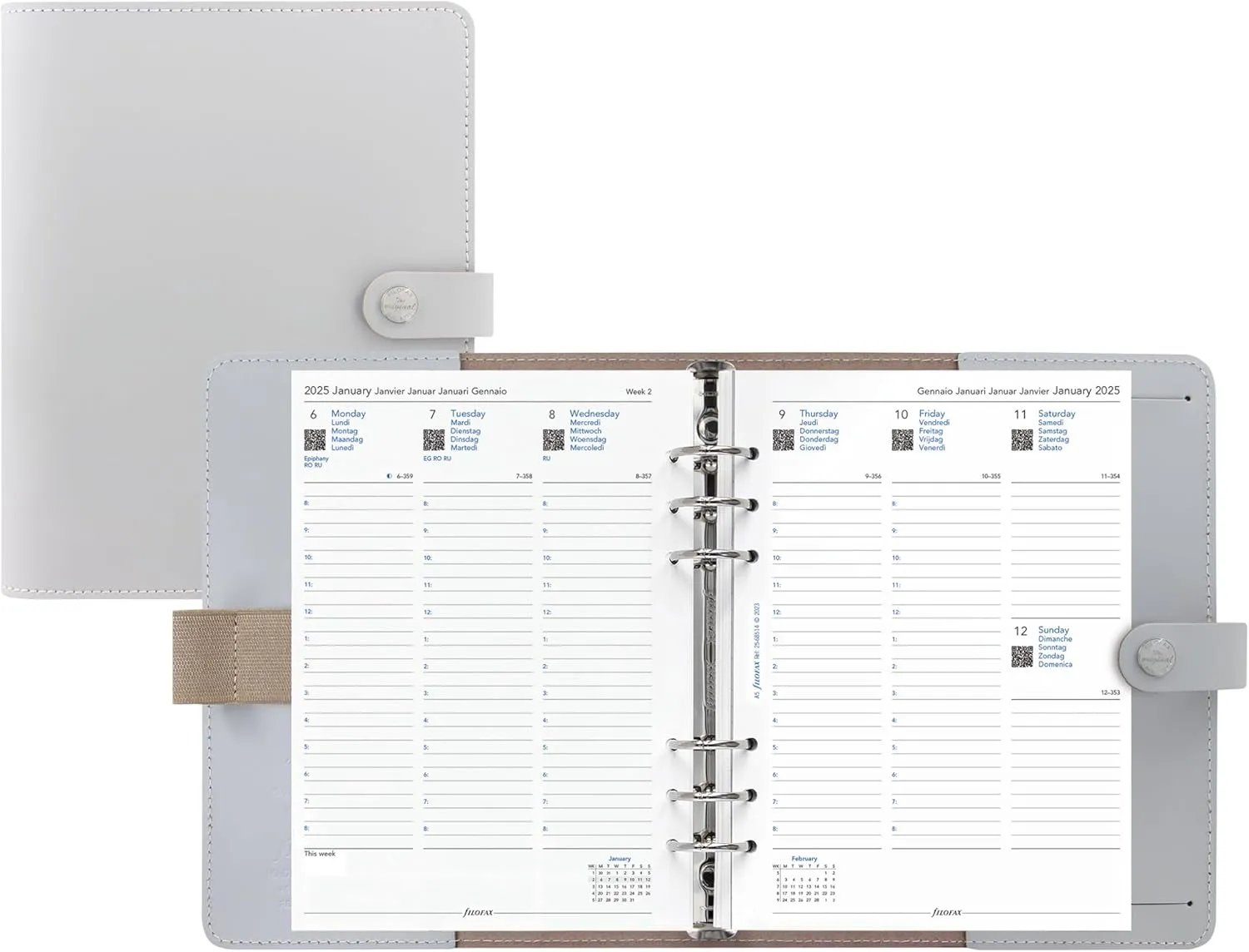 Filofax The Original Organizer, A5 Size, Stone - Leather, Six Rings, Week-to-View Calendar Diary, Multilingual, 2025 (C026067-25)
