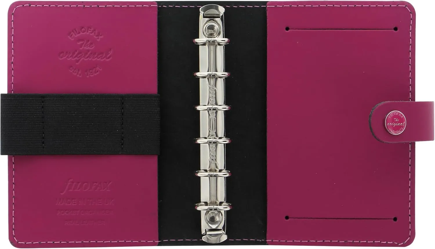 Filofax The Original Organizer, Pocket Size, Raspberry - Leather, Six Rings, Week-to-View Calendar Diary, Multilingual, 2025 (C026082-25)