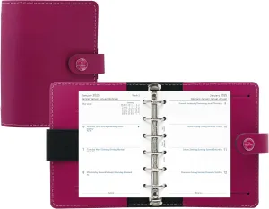 Filofax The Original Organizer, Pocket Size, Raspberry - Leather, Six Rings, Week-to-View Calendar Diary, Multilingual, 2025 (C026082-25)