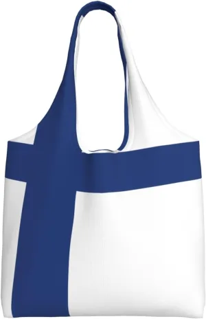Finnish flag Totes Storage - Reusable Canvas Tote Bag for Women, Perfect for Groceries, Beach, Travel, and Daily Life