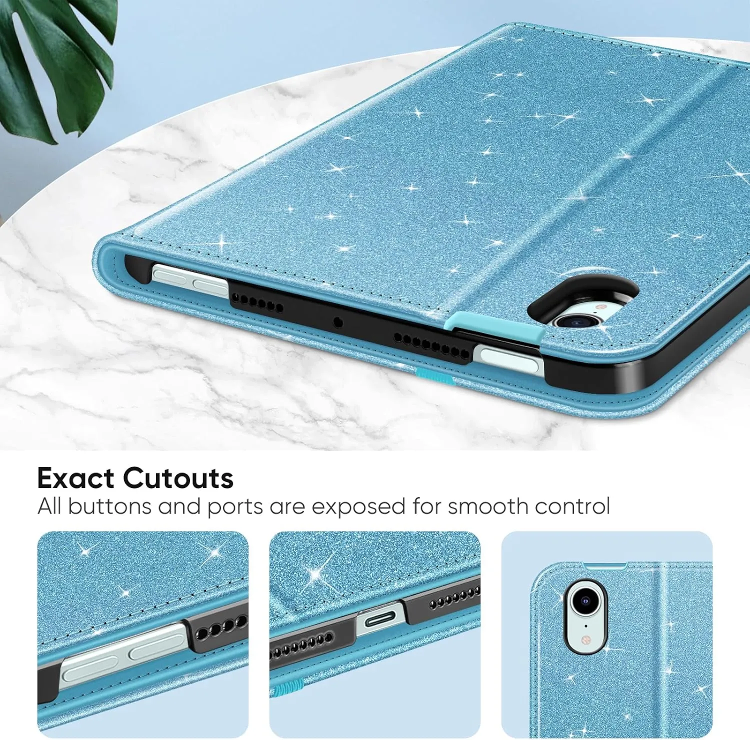 Fintie Folio Case for iPad Mini 7 (A17 Pro, 7th Generation) 2024 / iPad Mini 6 (6th Gen) 8.3 Inch, Multi-Angle Smart Stand Cover with Pencil Holder & Pocket, Auto Sleep/Wake, Glittering Blue