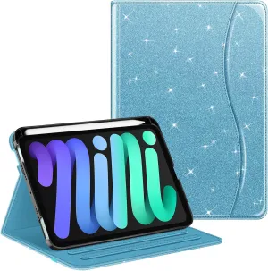 Fintie Folio Case for iPad Mini 7 (A17 Pro, 7th Generation) 2024 / iPad Mini 6 (6th Gen) 8.3 Inch, Multi-Angle Smart Stand Cover with Pencil Holder & Pocket, Auto Sleep/Wake, Glittering Blue
