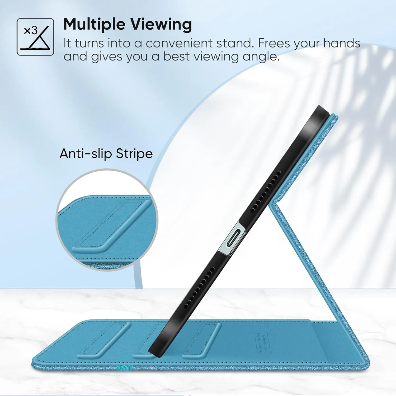 Fintie Folio Case for iPad Mini 7 (A17 Pro, 7th Generation) 2024 / iPad Mini 6 (6th Gen) 8.3 Inch, Multi-Angle Smart Stand Cover with Pencil Holder & Pocket, Auto Sleep/Wake, Glittering Blue