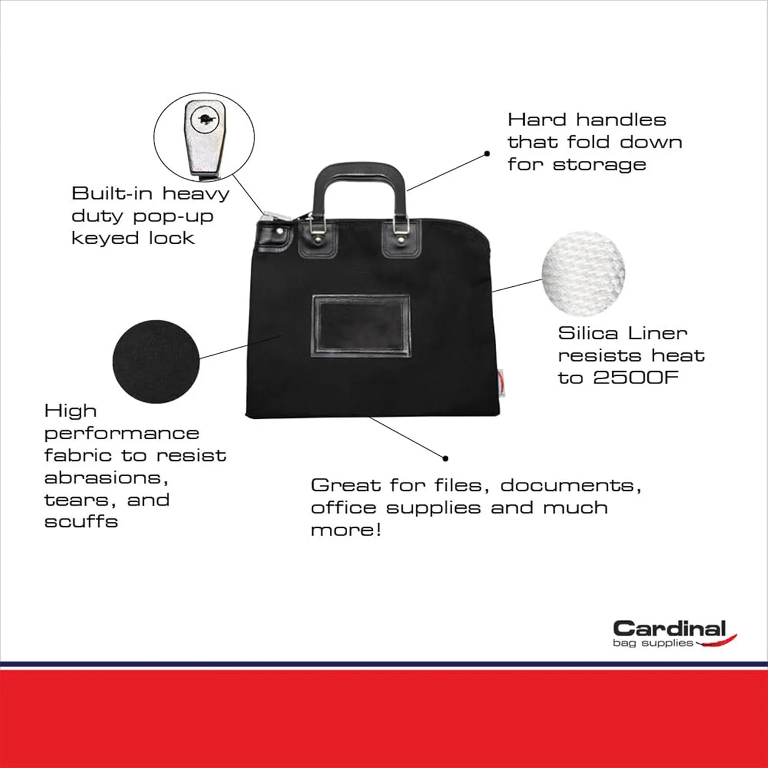 Fire Resistant Security Money Bag with Lock, 15 x 11 Inch (Black)