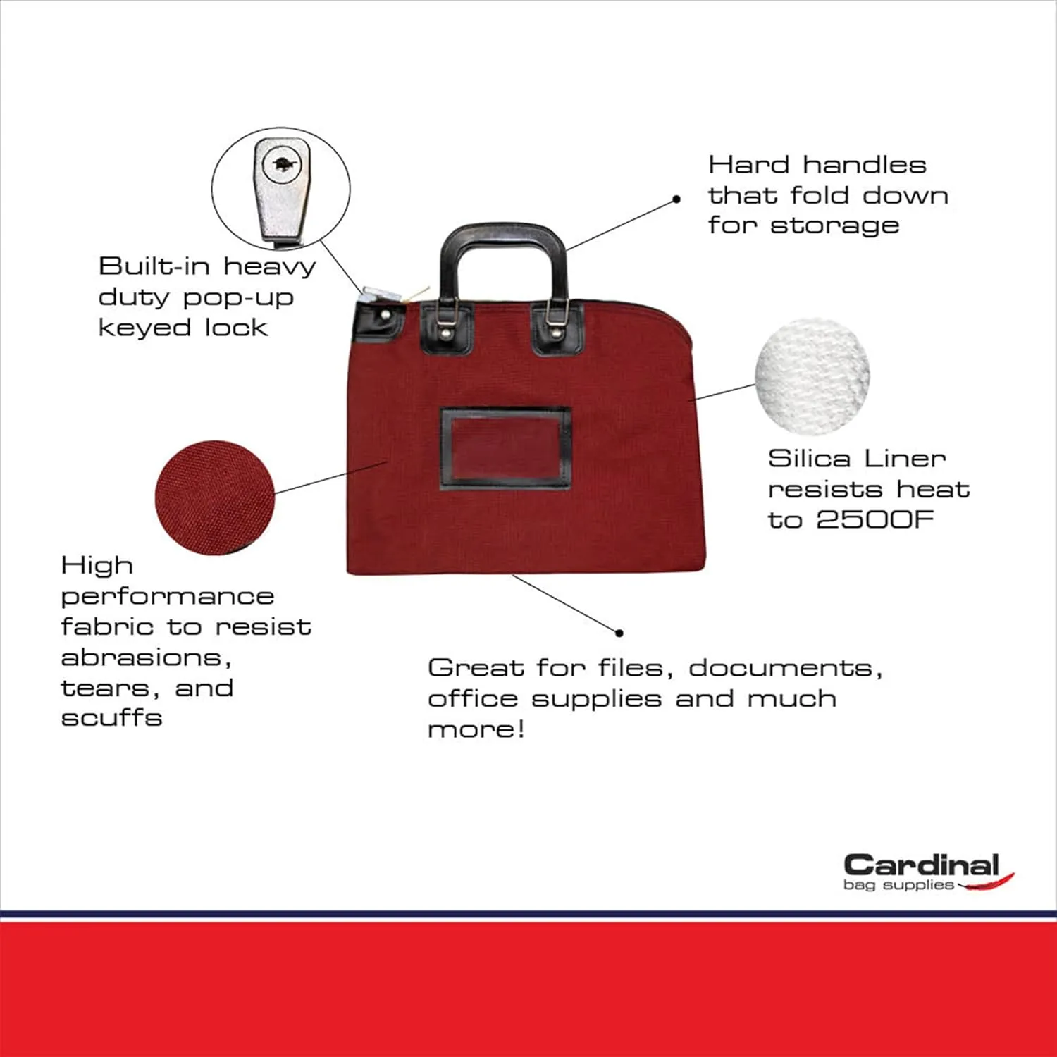Fire Resistant Security Money Bag with Lock, 15 x 11 Inch (Burgundy)