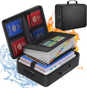 Fireproof Accordion File Organizer,Fun Storage 13 Pocekts Expanding File Folders with Lock,4-Layer Important Document Zipper Bag,Home Travel Office Safe Box,A4/Letter Size