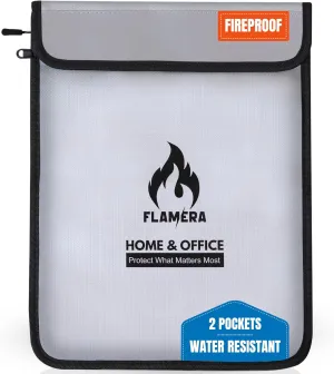Fireproof and Water-Resistant Bag with Two Pockets and Secure Zipper – 15" x 11" Fireproof Money Bag, Heat Resistant up to 2000°F – Protects Documents, Cash, and Valuables for Home or Office