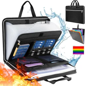 Fireproof Expanding File Folder,Portable 13 Pockets Zipper Binder Multi-Layer Important Document Organizer Extra 7 Pockets Document Holder with Labels for Important Document Storage (Handbag)