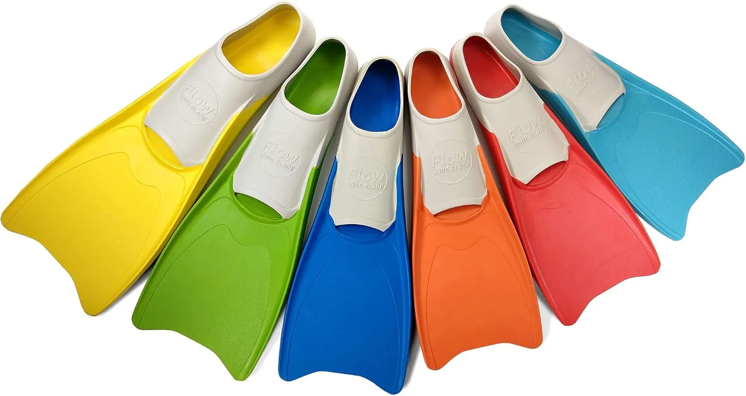 Flow Premium Rubber Long Fins for Swim and Lap Training - Youth Sizes for Kids, Young Men, and Women
