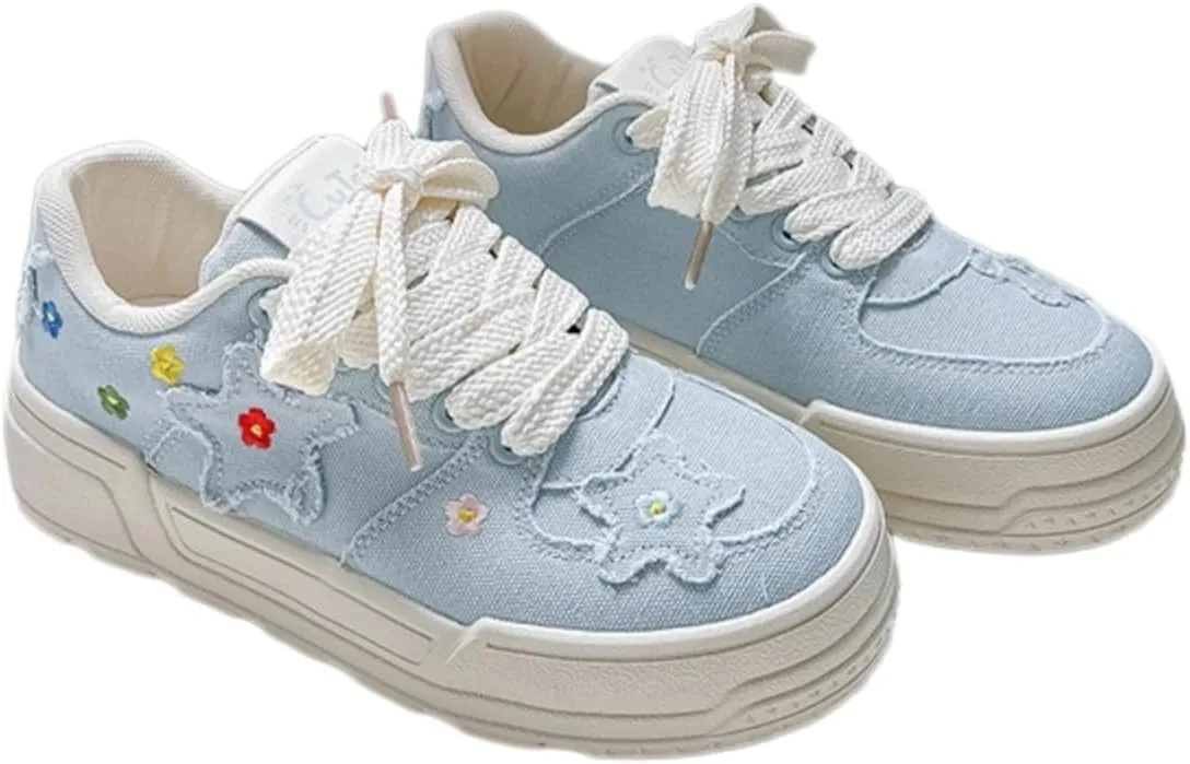 Flower Pattern Walking Cute Sneakers for Women Fresh Colors Canvas Material Cute and Versatile All-Season Wear